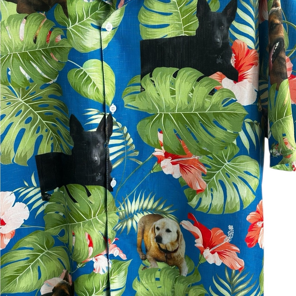 Hawaiian Shirt Dog Print Tropical Aloha No Tag Fits Men’s XXL 28x34 - Picture 2 of 5